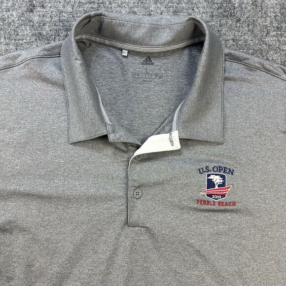 Adidas Pebble Beach Shirt Men Large Gray Golf Polo 2019 US Open Embroidered - Picture 1 of 13
